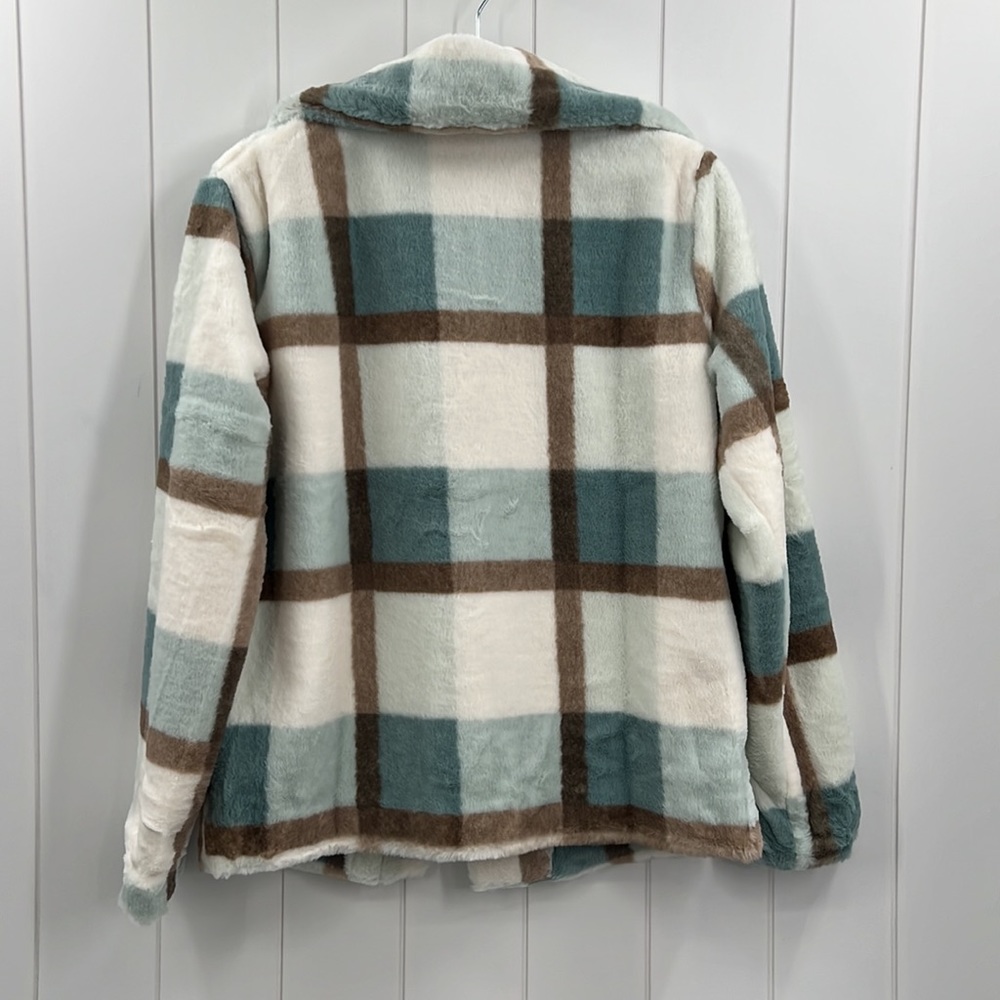 🆕Hem & Thread Fleece Jacket Plaid Colorblock Teal/Robins Egg Blue & Cream NWT - Picture 12 of 13
